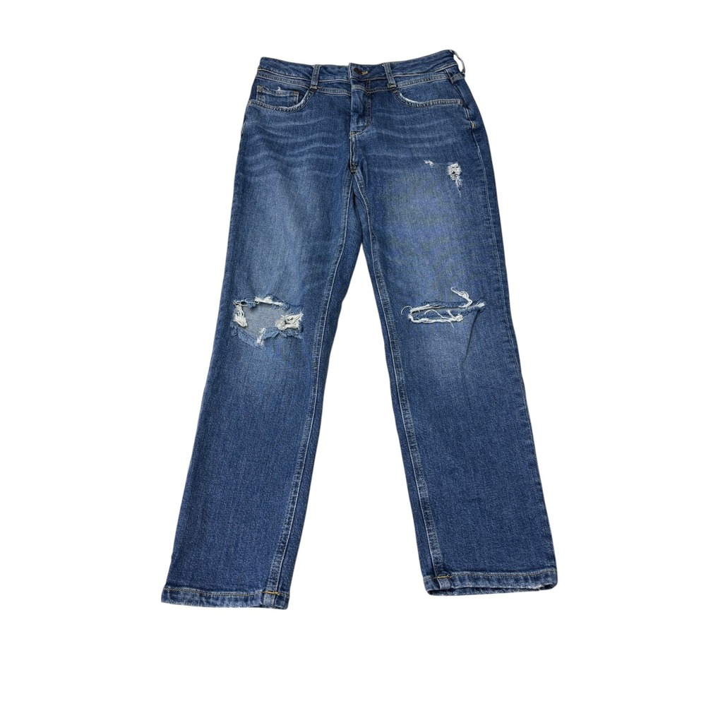 Anthropologie Pilcro‎ Distressed Straight Leg Jeans Blue Denim  Size 28X26